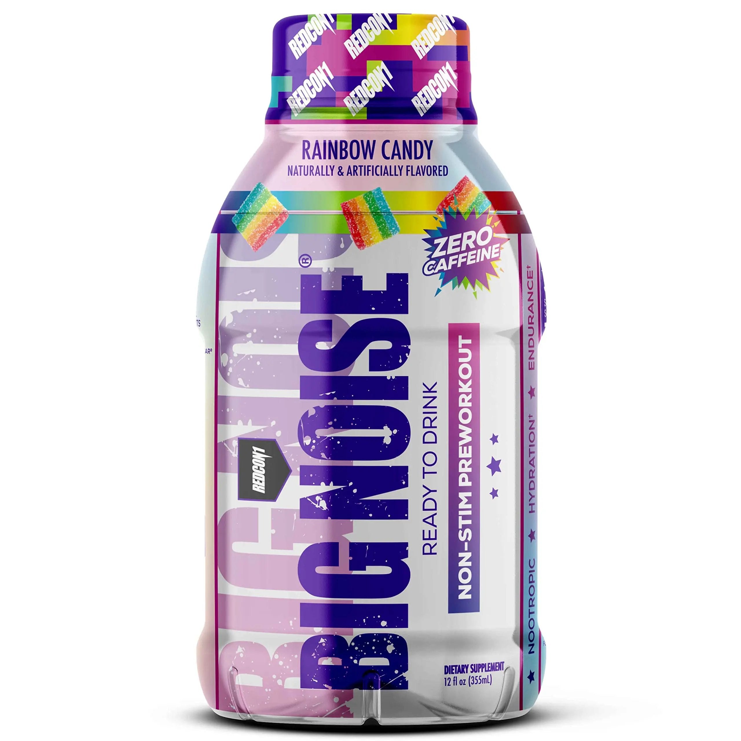 REDCON1 Big Noise RTD Pre Workout Drink, Rainbow Candy - Caffeine-Free Ready-to-Drink