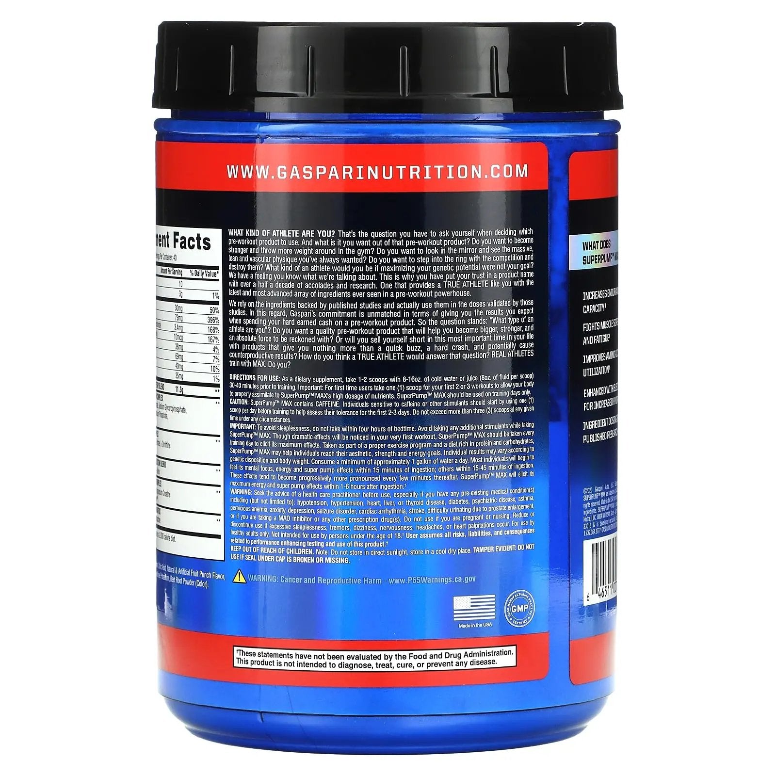 Gaspari Nutrition - SuperPump MAX - The Ultimate Pre Workout Powder, Sustained Energy Gaspari Nutrition