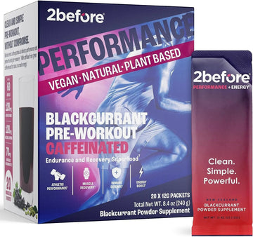 2before All Natural Vegan Pre Workout, with 120mg Caffeine I Clean Energy, Endurance
