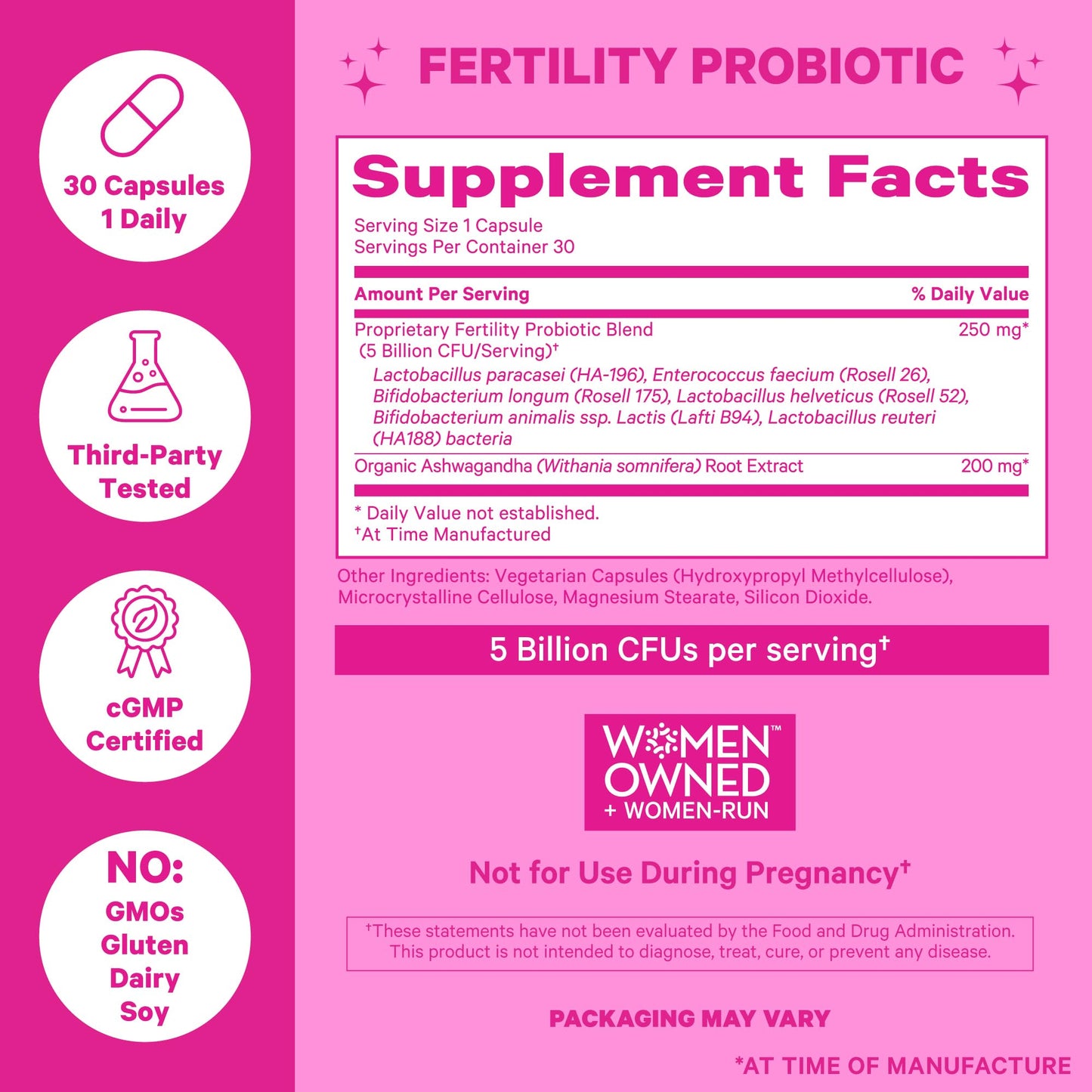 Pink Stork Fertility Support Probiotics for Women with Ashwagandha for Vaginal Health, Conception