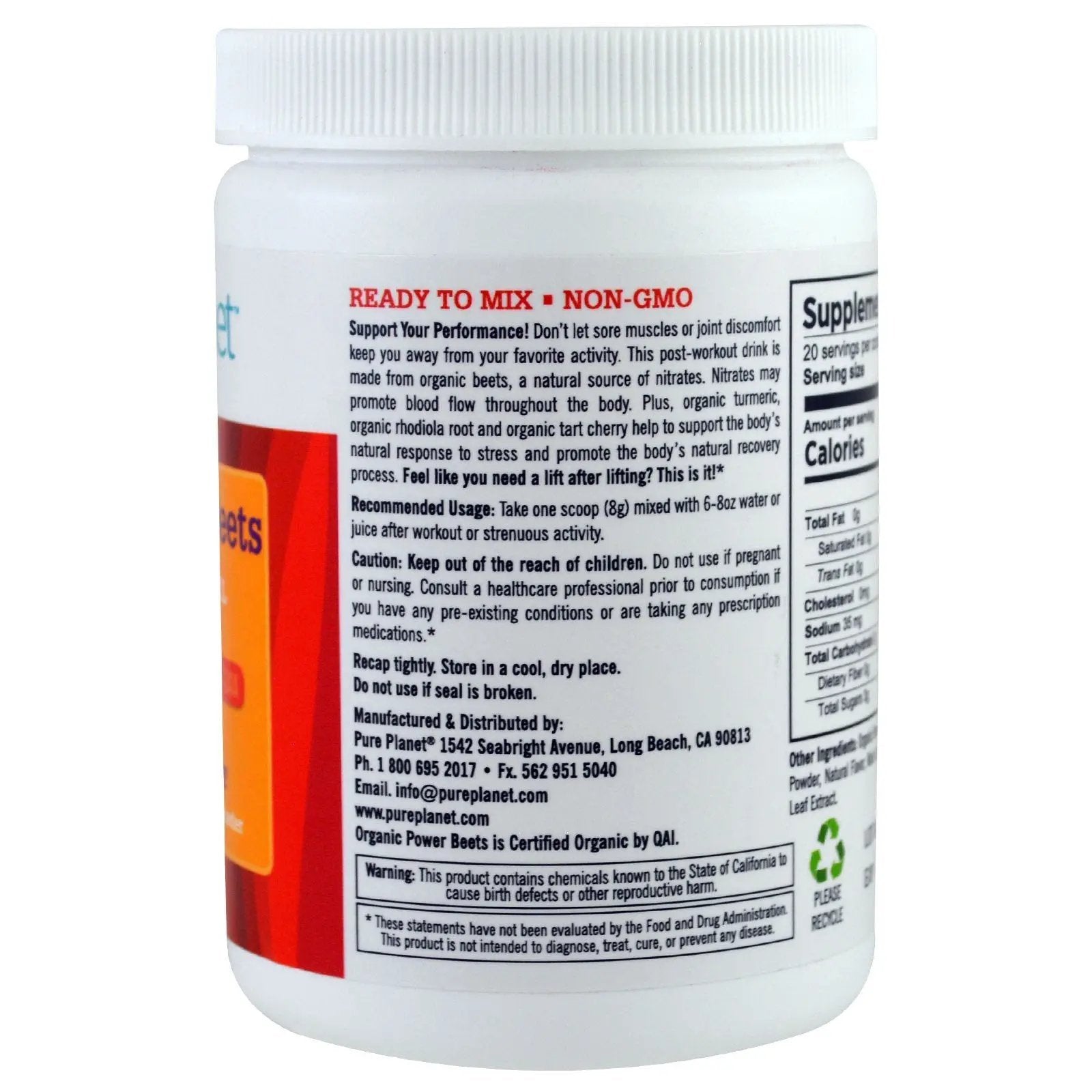 Pure Planet Organic Power Beets Preworkout Berry Burst 160 g