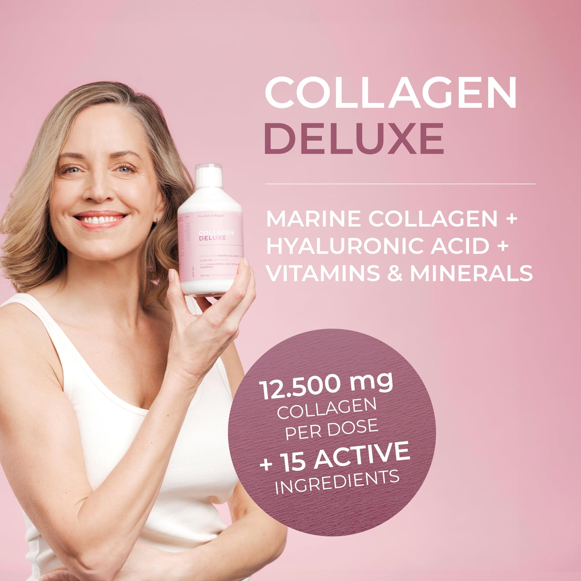 Swedish Collagen - 12500mg Collagen Deluxe 500ml I Hydrolyzed Marine Collagen Peptides (Type I & III) Swedish Collagen