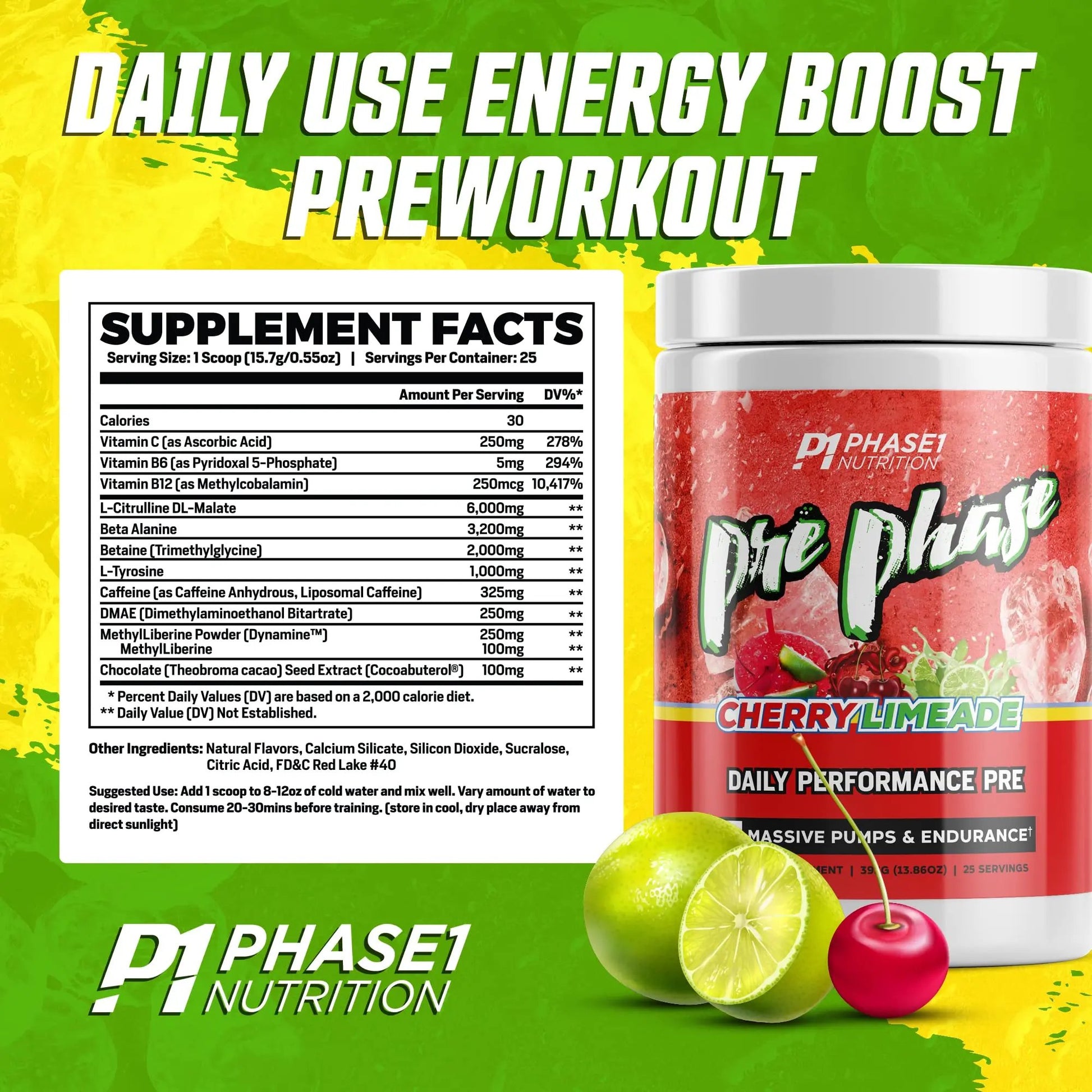Pre Phase Daily Driver Preworkout - Phase 1 Nutrition (Cherry Limeade, 25 Servings)