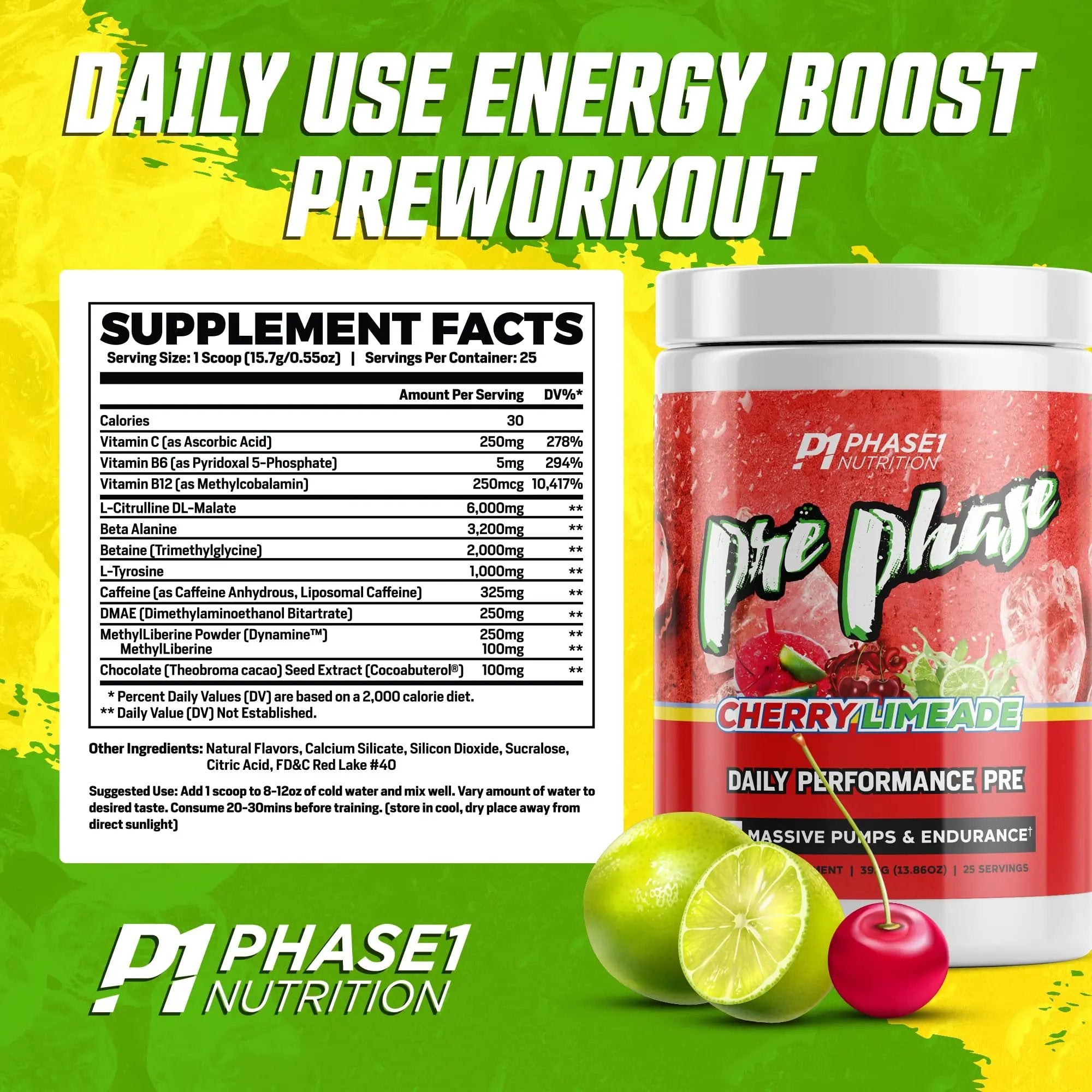 Pre Phase Daily Driver Preworkout - Phase 1 Nutrition (Cherry Limeade, 25 Servings)