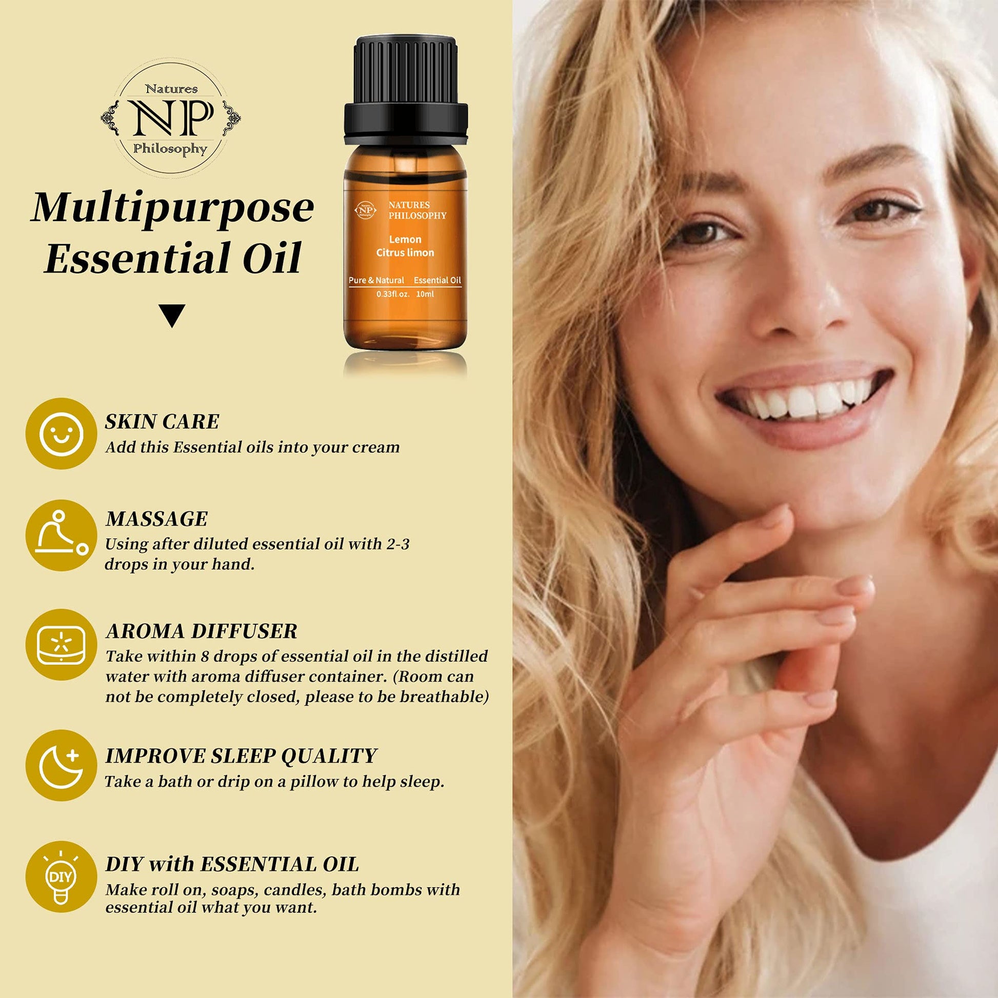 Lemon Essential Oil,100% Pure Organic Essential Oils for Aromatherapy, Diffuser, Massage, Soap Making NP NATURES PHILOSOPHY