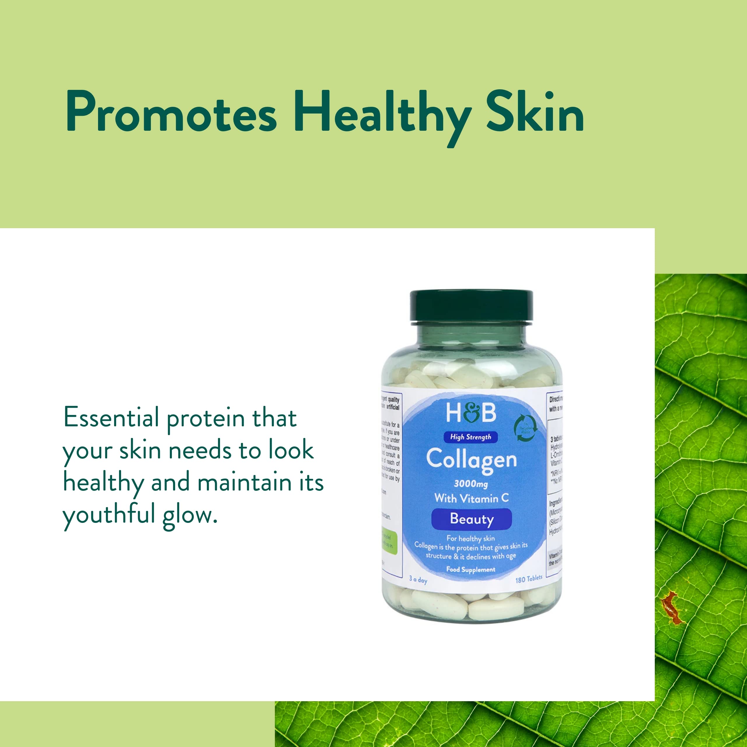 Holland & Barrett Bovine Collagen Tablet 3000mg - Type I Collagen Peptides - Hydrolysed Collagen with Vitamin C - Hair, Skin & Nails Holland & Barrett