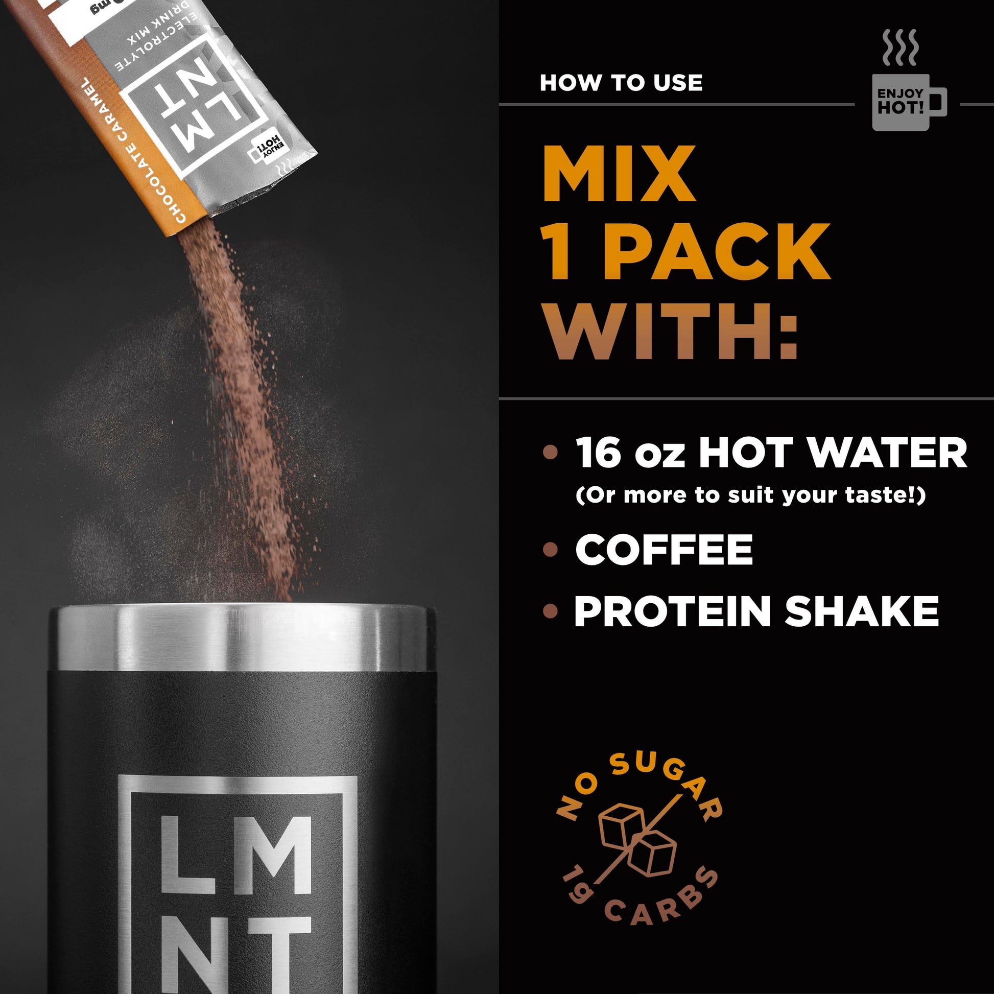 LMNT Hot Chocolate and Coffee Mixer - Chocolate Caramel Salt Electrolytes | No Sugar Drink LMNT