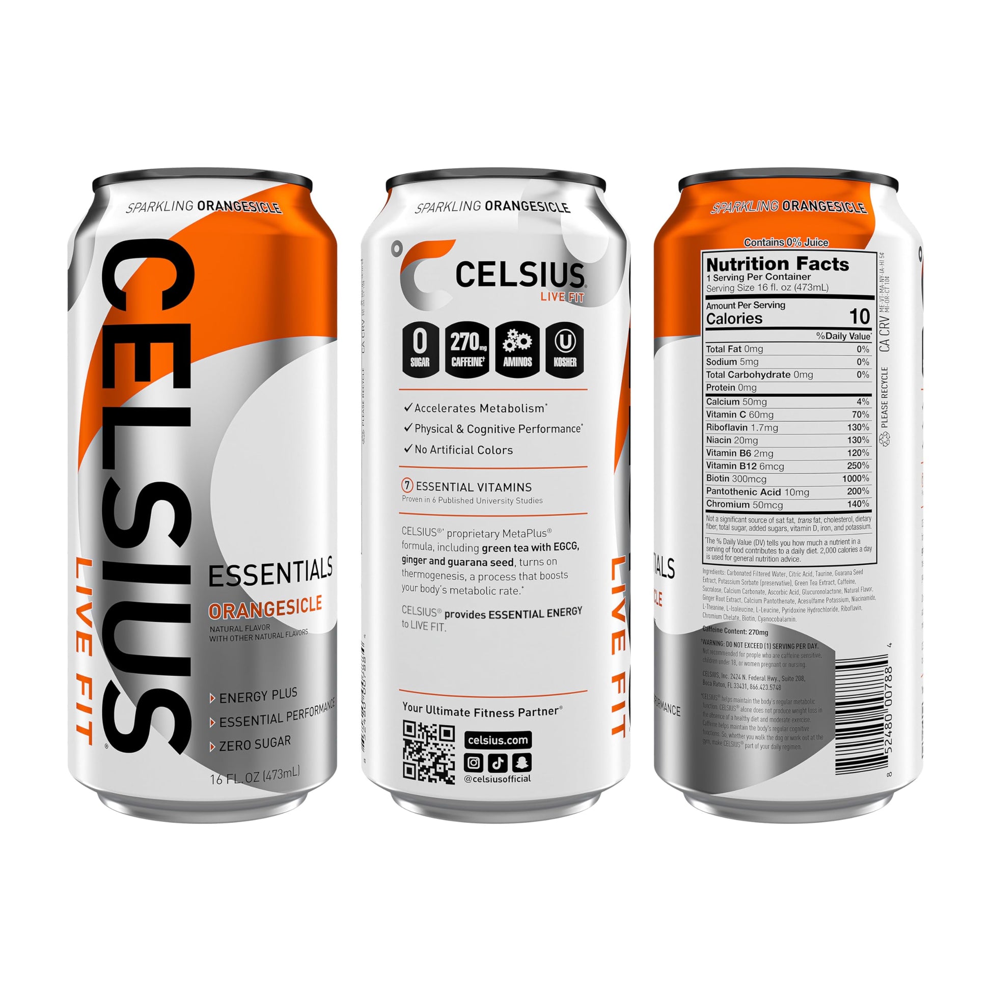 CELSIUS ESSENTIALS, Sparkling Orangesicle, Performance Energy Drink 16 Fl Oz (Pack of 12) CELSIUS