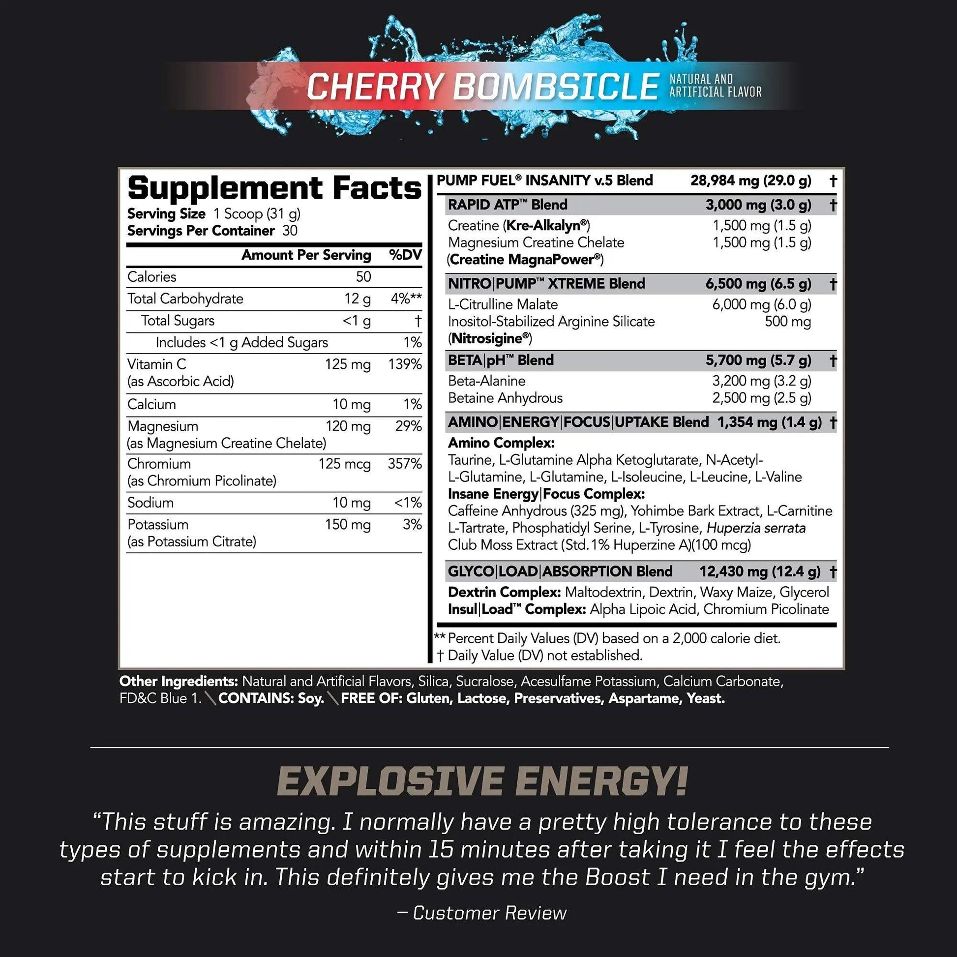 PMD Sports Ultra Pump Fuel Insanity - Pre Workout – Cherry Bombsicle (30 Servings) Sports CG5 Premium Creatine and L-Glutamine Powder (60 Servings)