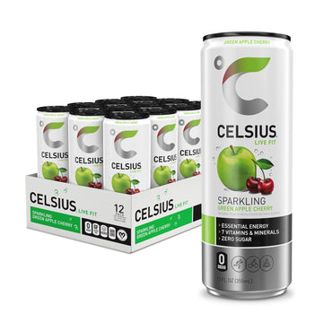 CELSIUS Sparkling Green Apple Cherry, Functional Essential Energy Drink, 12 Fl Oz