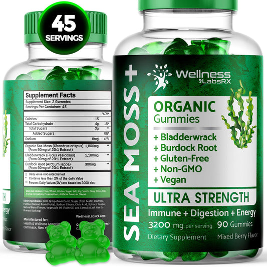 WELLNESS LABSRX Sea Moss Gummies, 3200mg Organic Seamoss, Irish Sea Moss