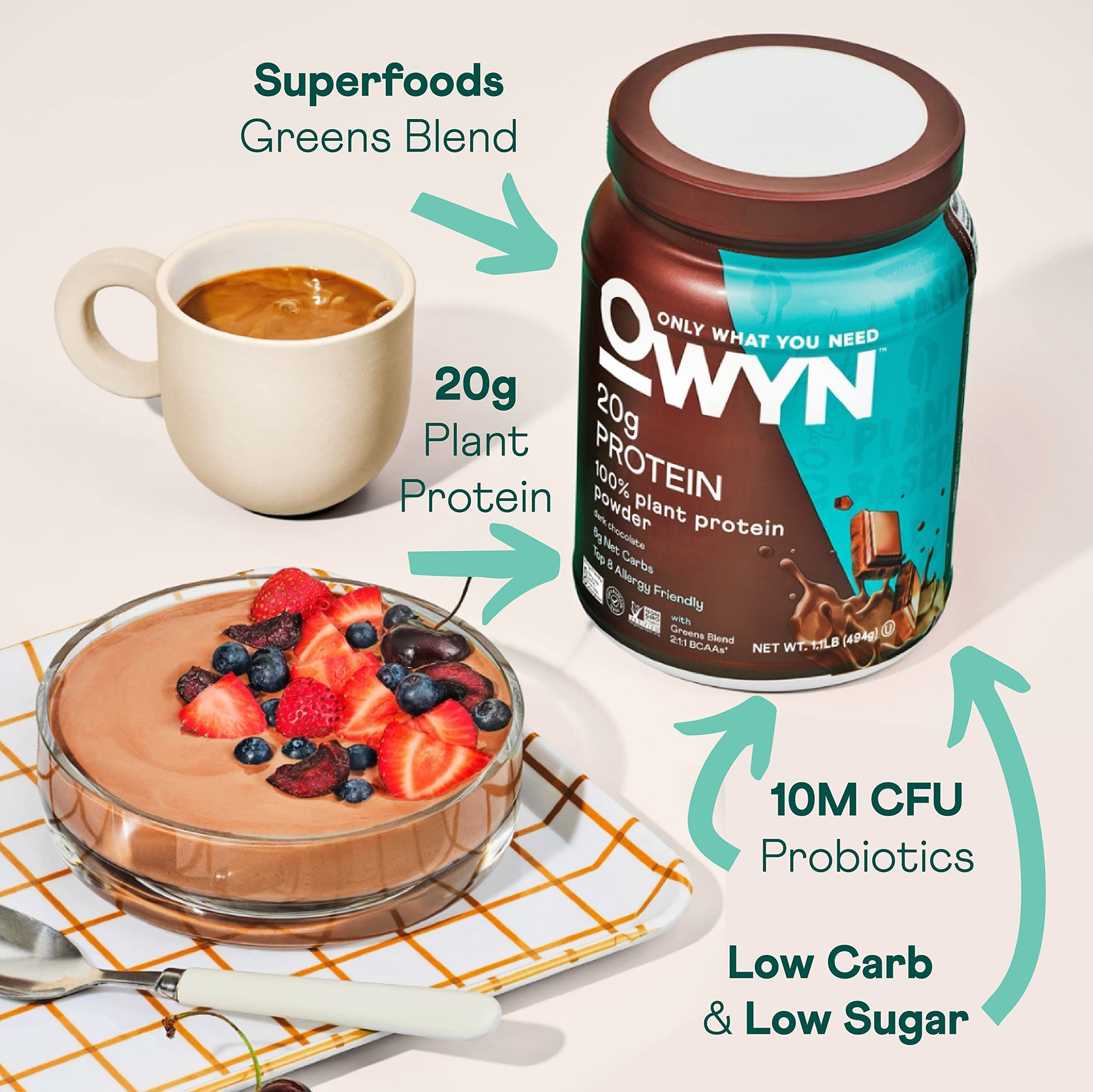 OWYN Only What You Need Vegan Protein Powder, 20g Plant Based Protein, Probiotics OWYN Only What You Need