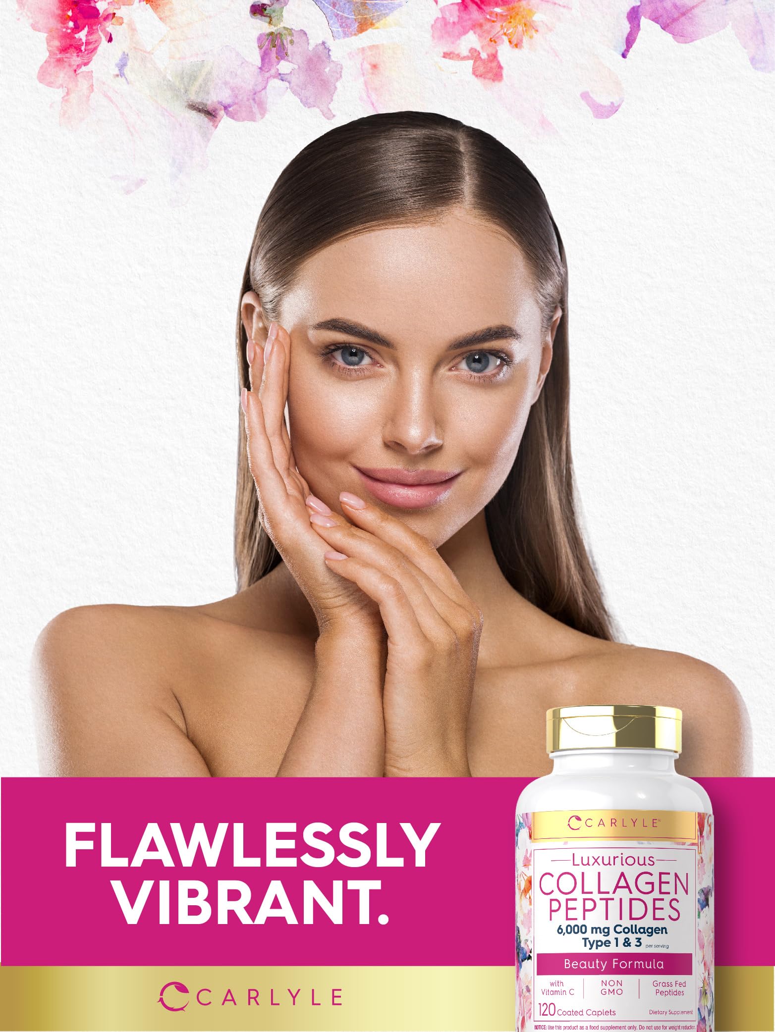 Carlyle Collagen with Vitamin C | 6000mg | 120 Caplets | Multi Collagen Peptide Pills Carlyle