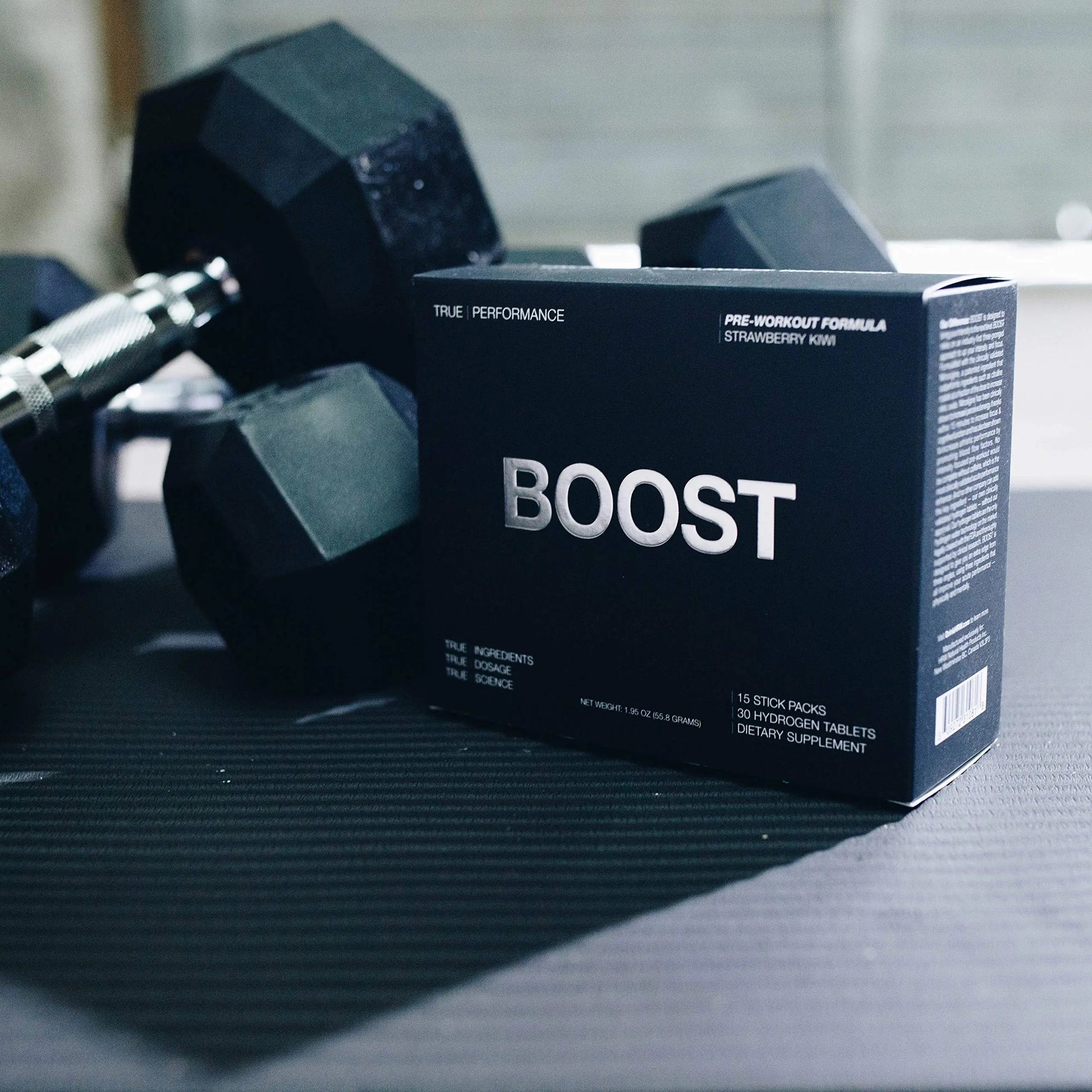 Pre Workout Mix & Nitric Oxide Booster, BOOST - Intense Performance, Energy, Endurance - Pre Workout Supplement with Caffeine, Hydrogen Tablets, Nitrosigine - 15 Servings
