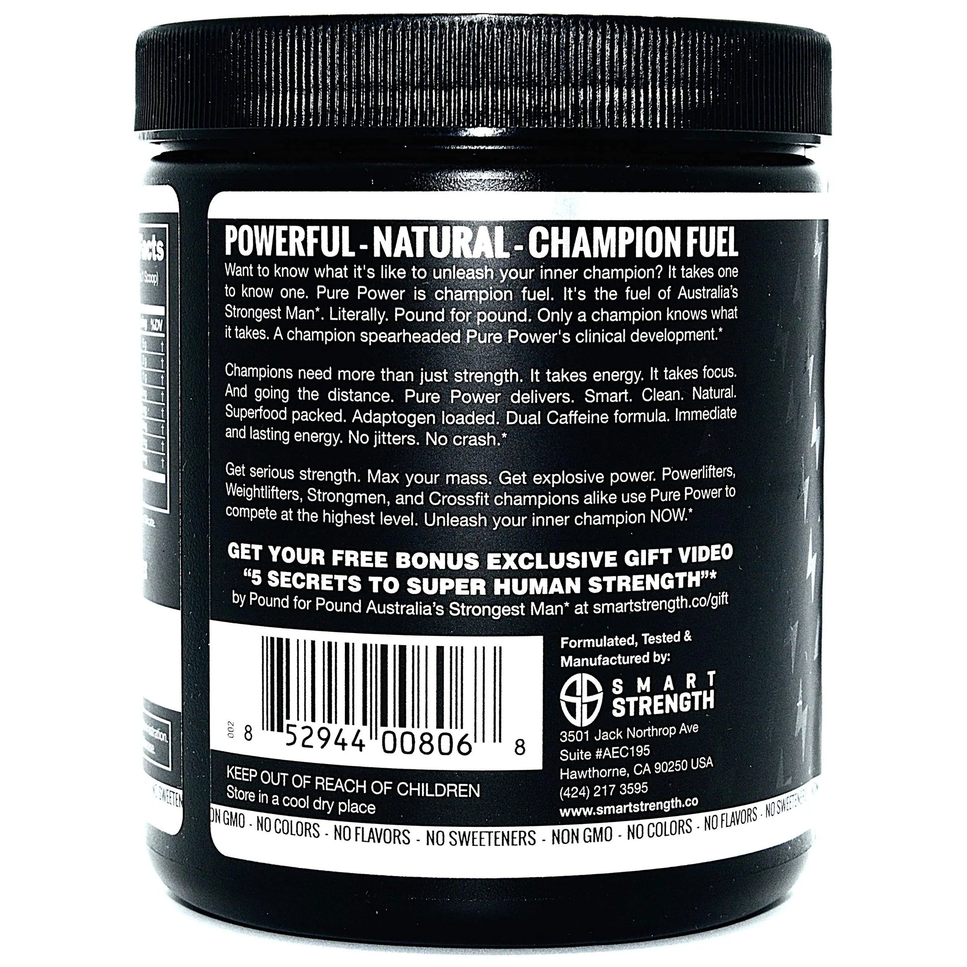 Pre Workout, Best All Natural PreWorkout Supplement. Pure Power, Healthy Pump, Clean, Keto Vegan, Paleo, No Sugar Pre Work Out Powder for Men & Women, Strength & Energy - 315g Unflavored