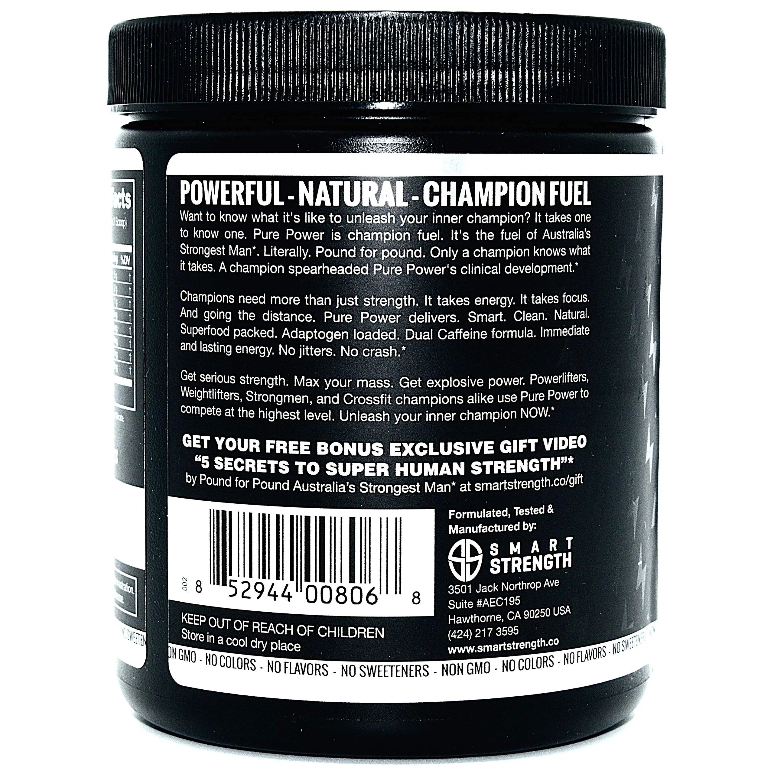 Pre Workout, Best All Natural PreWorkout Supplement. Pure Power, Healthy Pump, Clean, Keto Vegan, Paleo, No Sugar Pre Work Out Powder for Men & Women, Strength & Energy - 315g Unflavored