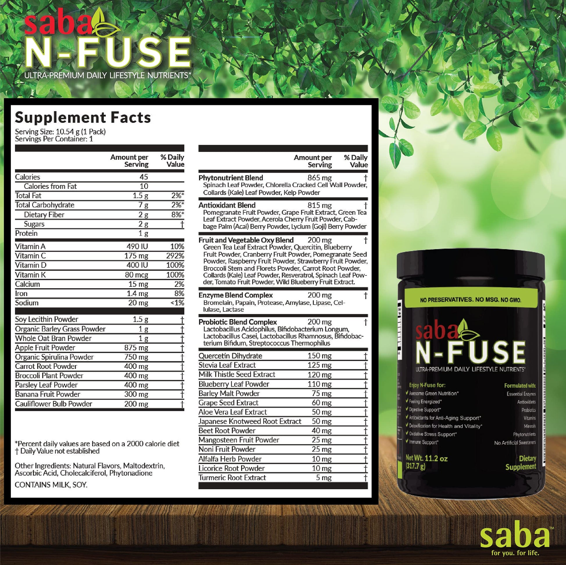Saba N-Fuse-Whole Food Daily Nutrition,-Phytonutrients, Pre and Probiotics, Enzymes Saba