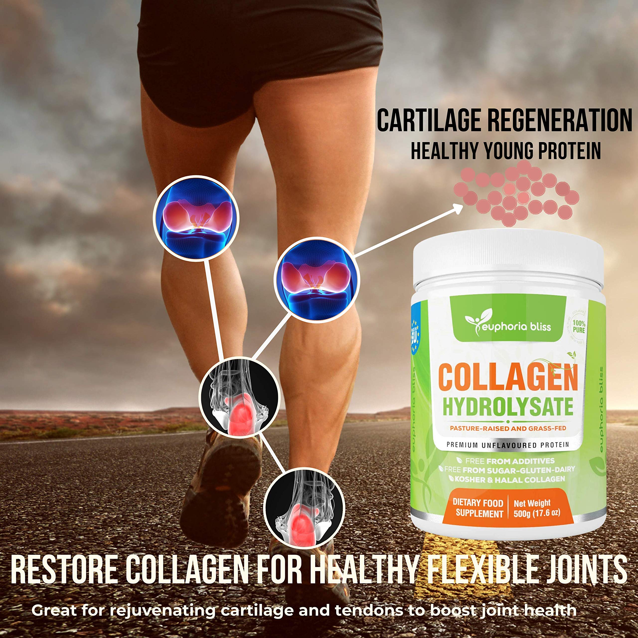 Premium Collagen Powder 500g Unflavoured High Grade Hydrolysed Collagen Joints, Bones, Gut, Wrinkles, Hair, Skin, Nails, Pain, Injury, Sleep, Fitness, Keto Euphoria Bliss