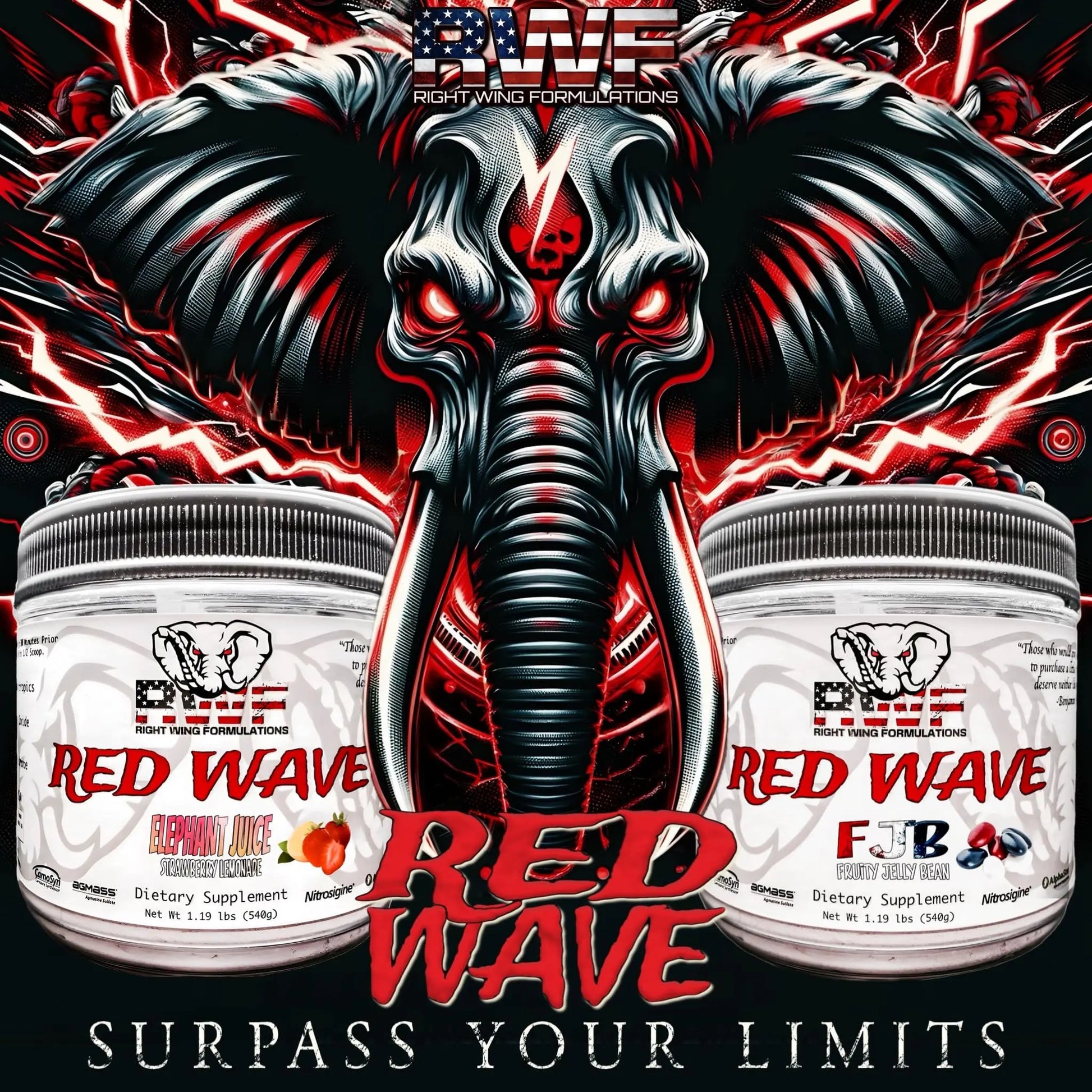 Red Wave Pre Workout Powder With Creatine, Perfect For Men And Women, American Made Nootropic Energy Drink, Stim, Pump, Strength, Citrulline, Beet Root, 300mg Caffeine, 540 Grams (Elephant Juice)