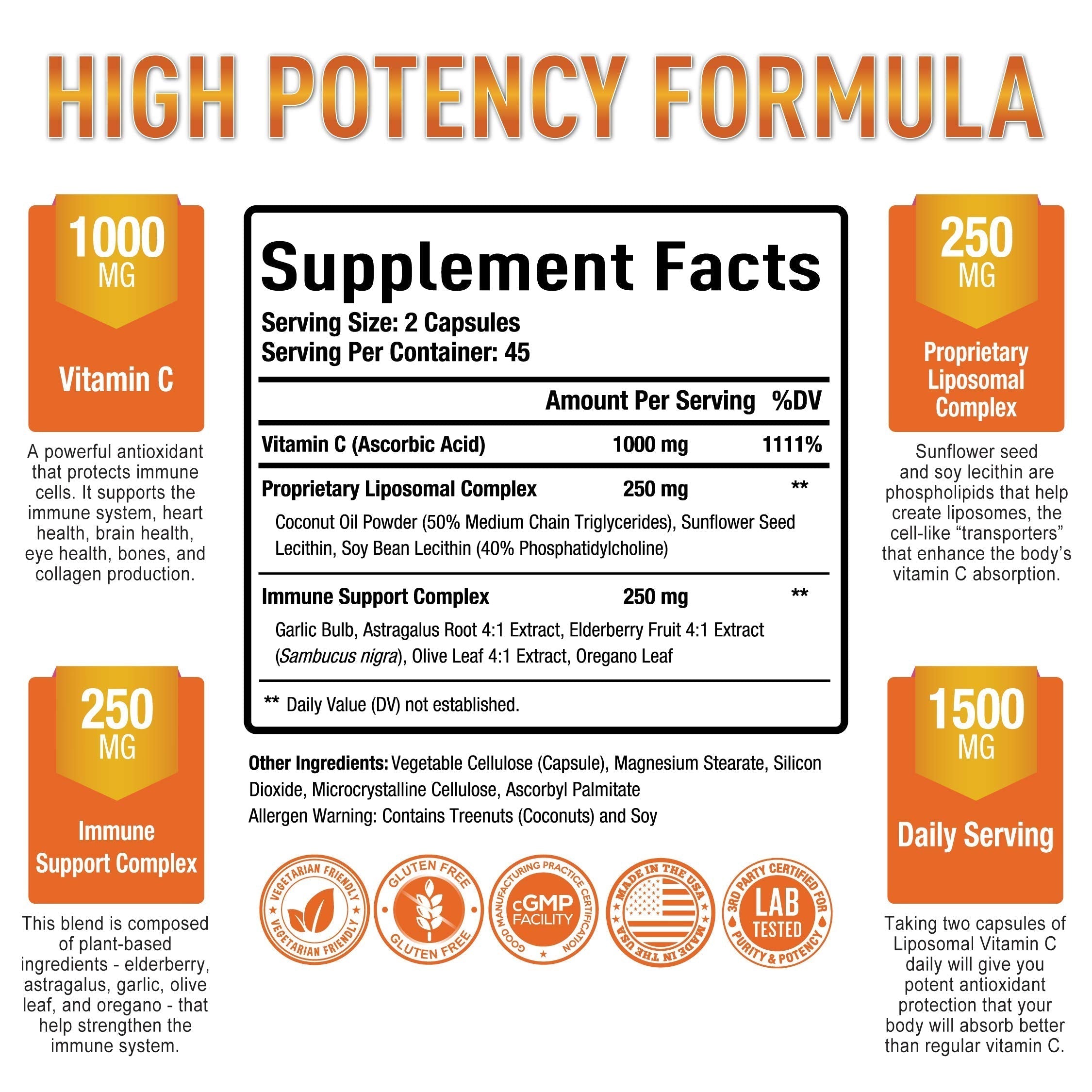 Premium Liposomal Vitamin C Supplement - High Absorption, Fat Soluble Ascorbic Acid Purely Optimal