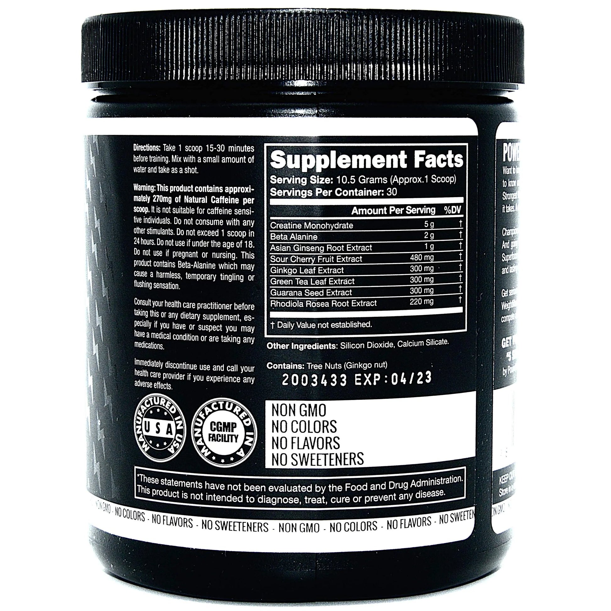 Pre Workout, Best All Natural PreWorkout Supplement. Pure Power, Healthy Pump, Clean, Keto Vegan, Paleo, No Sugar Pre Work Out Powder for Men & Women, Strength & Energy - 315g Unflavored
