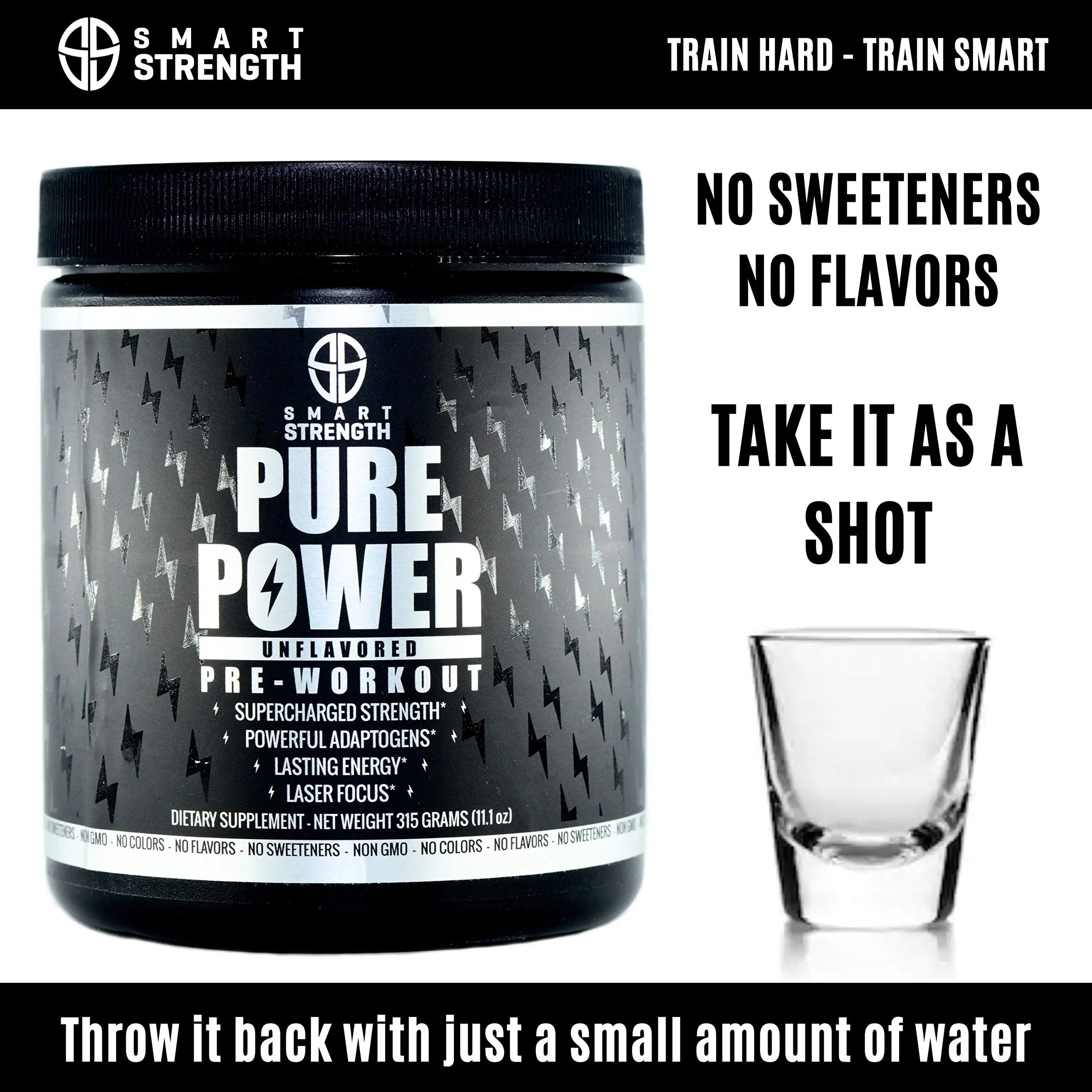Pre Workout, Best All Natural PreWorkout Supplement. Pure Power, Healthy Pump, Clean, Keto Vegan, Paleo, No Sugar Pre Work Out Powder for Men & Women, Strength & Energy - 315g Unflavored