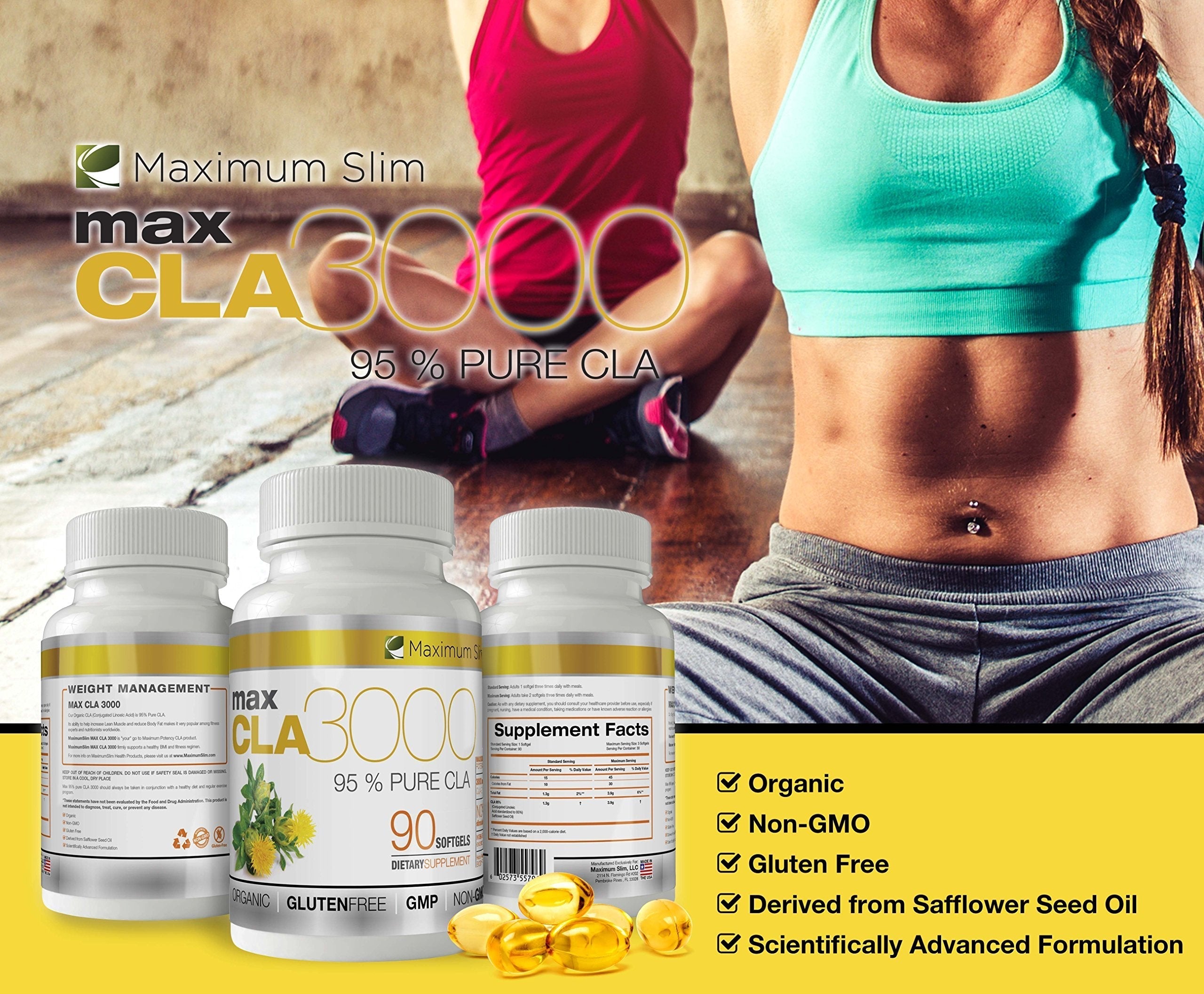 MAX CLA 3000, High Potency, Natural Weight Loss Exercise Enhancement, Increase Lean Maximum Slim
