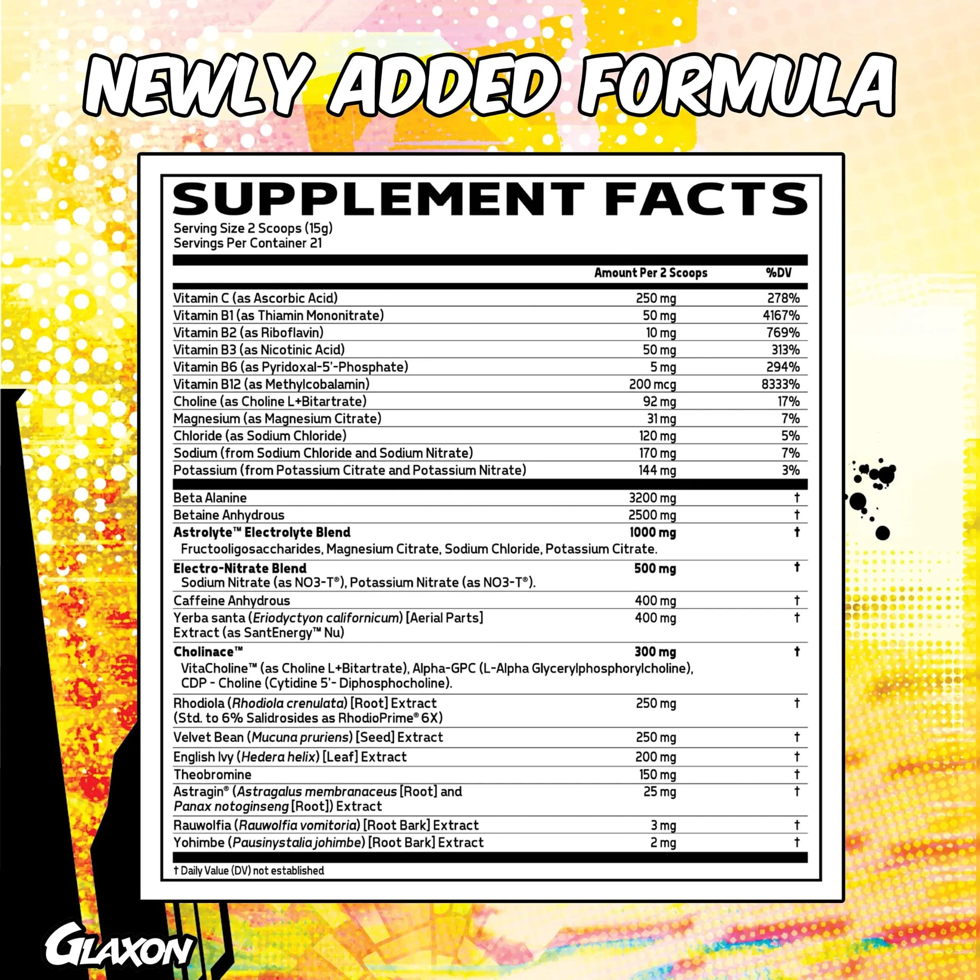 Glaxon Specimen Max High Stim Pre-Workout | 400mg Caffeine + 3200mg Beta Alanine for Maximum Energy, Pump & Focus | 21 Servings (Martian Mango)