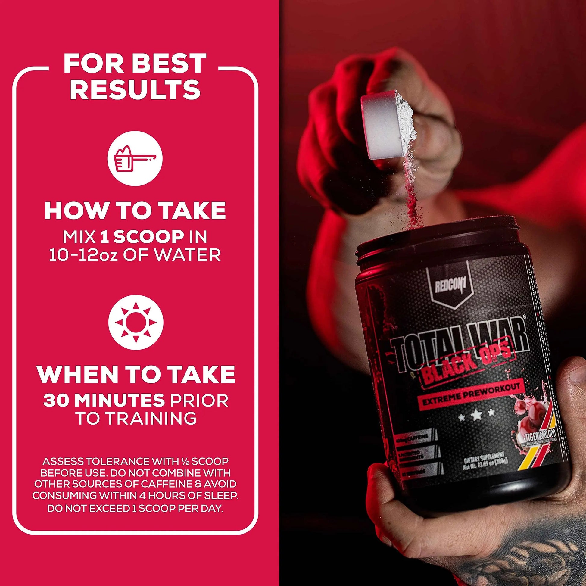 REDCON1 Total War Black Ops Extreme Preworkout Powder, Tigers Blood, High Stimulant REDCON1
