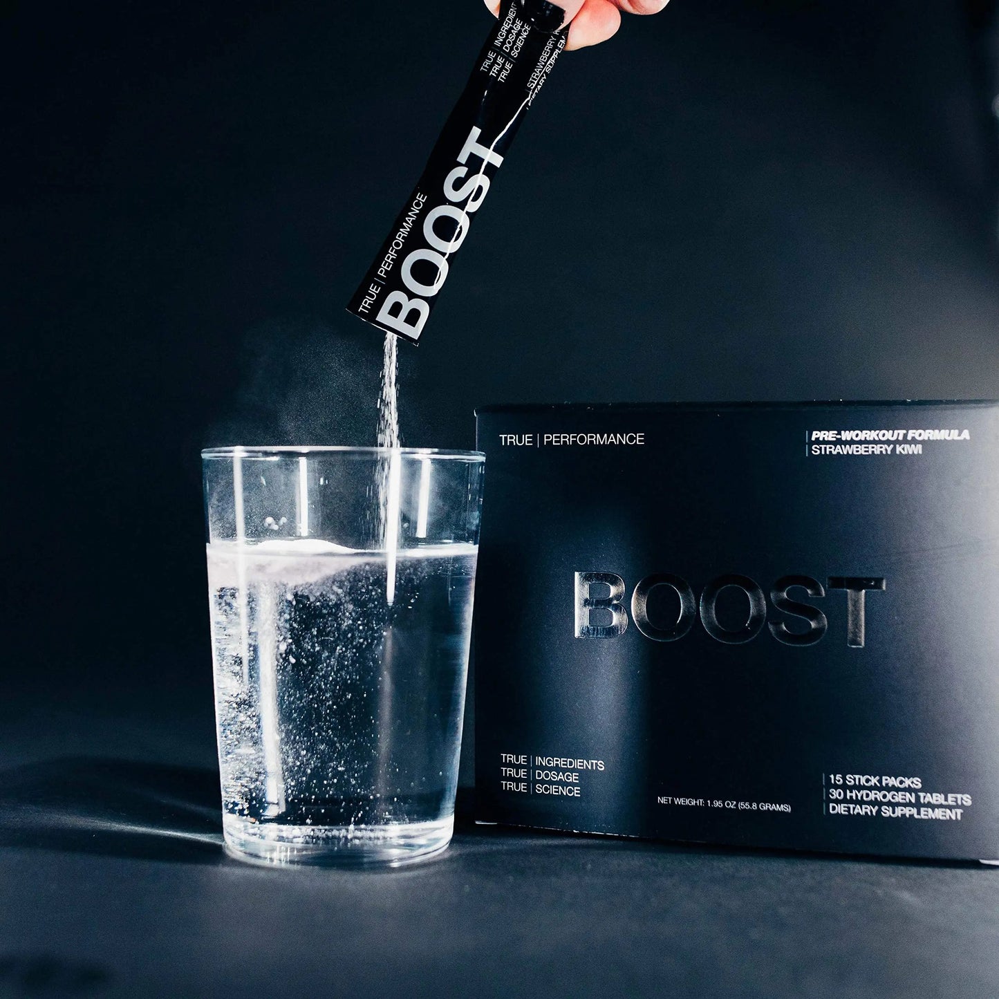 Pre Workout Mix & Nitric Oxide Booster, BOOST - Intense Performance, Energy, Endurance - Pre Workout Supplement with Caffeine, Hydrogen Tablets, Nitrosigine - 15 Servings