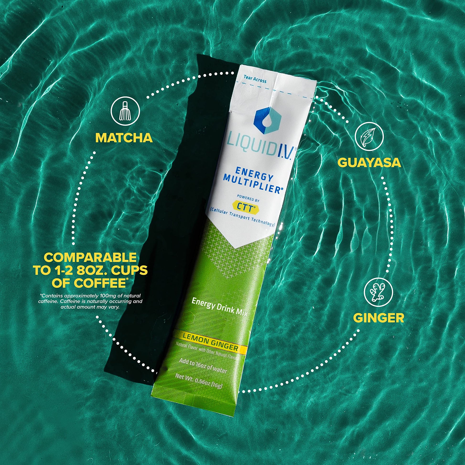 Liquid I.V. Hydration + Energy Multiplier - Lemon Ginger - Hydration Powder Packets Liquid I.V.