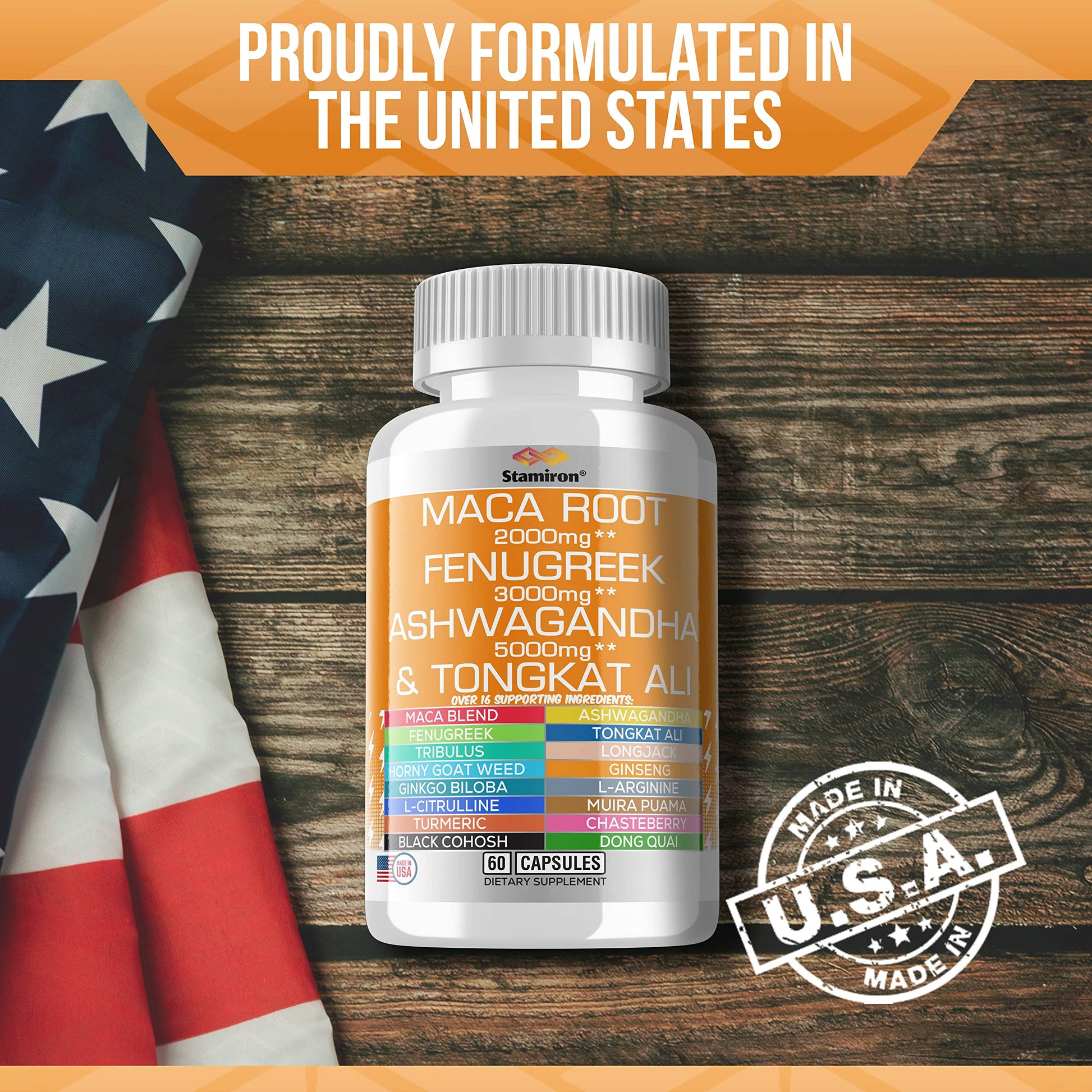 Stamiron Maca Root 2000mg Fenugreek 3000mg Ashwagandha 5000mg Supplement Stamiron