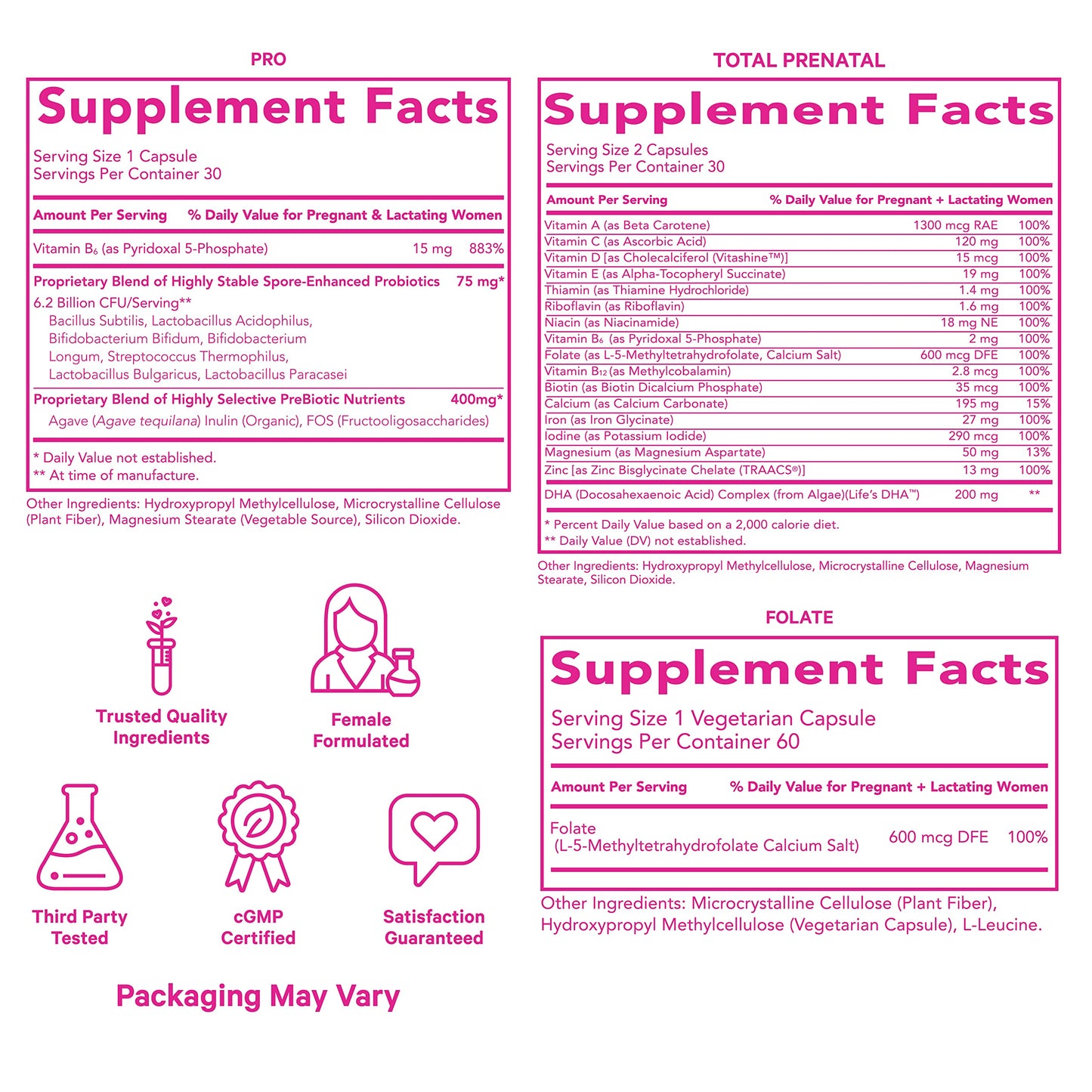 Pink Stork Ultimate Prenatal Vitamin Trio: Total Prenatal + Pro + Folate, Pregnancy Probiotic for Women