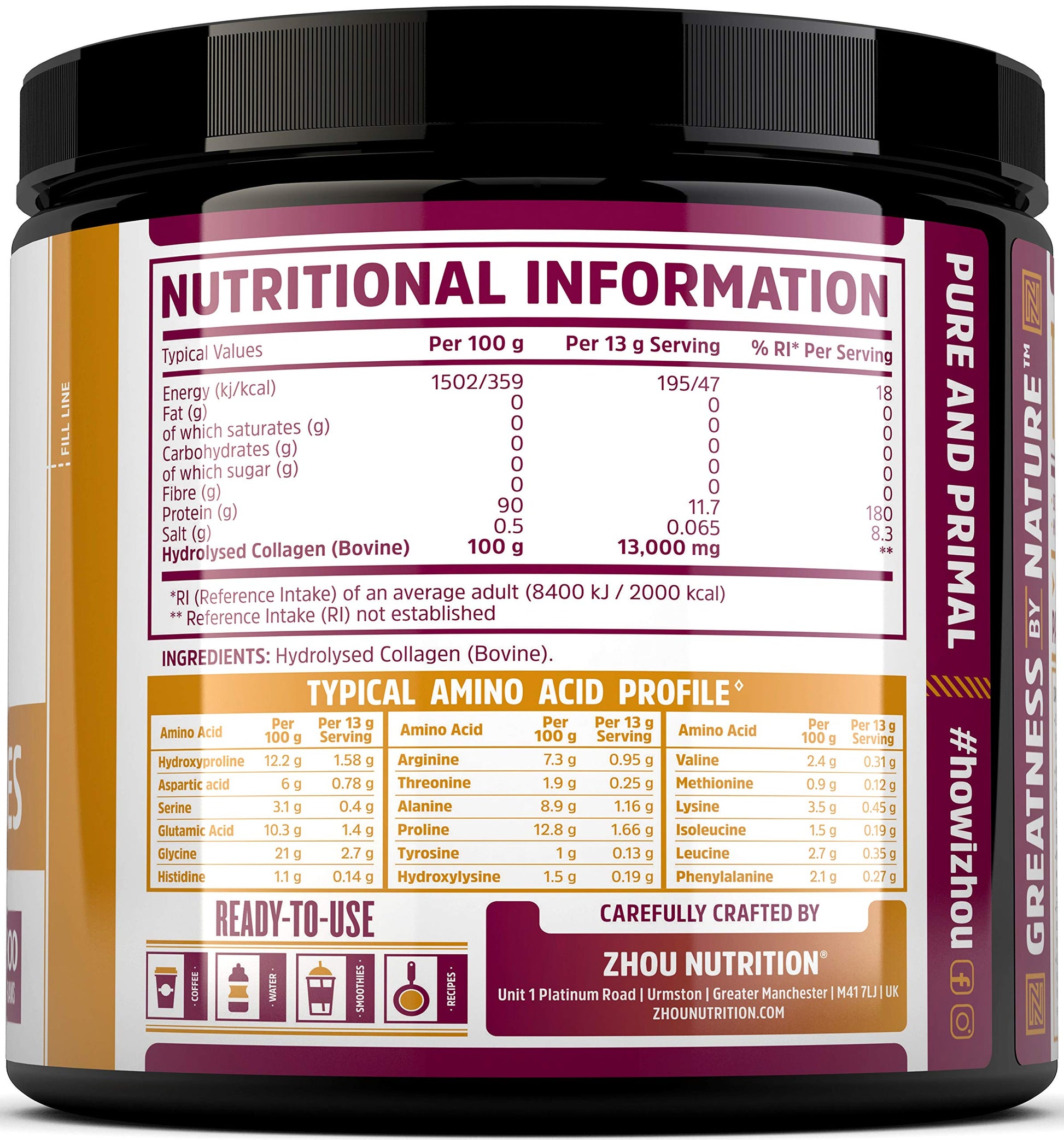 Collagen Powder 500g - Hydrolysed Collagen Peptides Powder - High Protein Bovine Collagen Supplement Nu U Nutrition