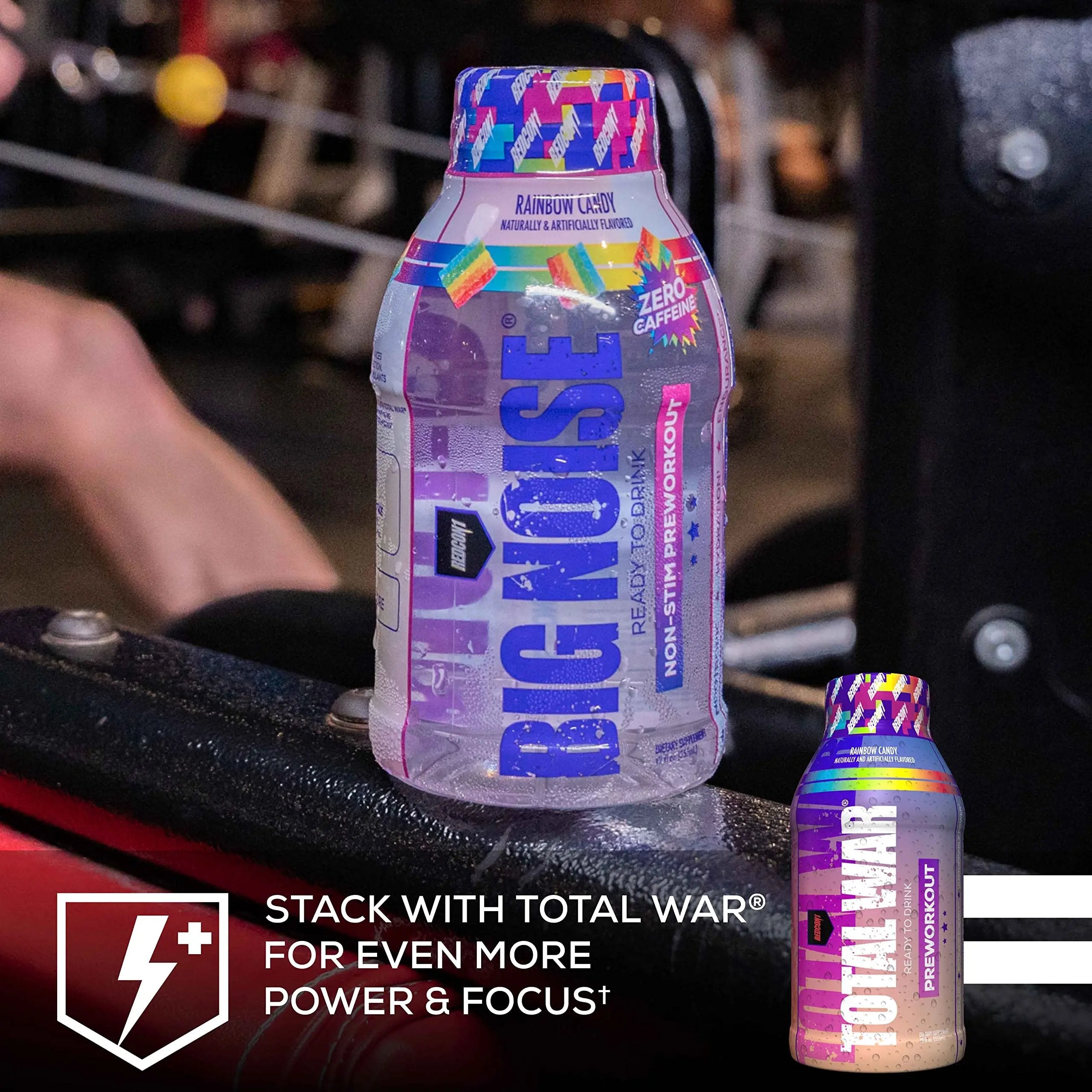 REDCON1 Big Noise RTD Pre Workout Drink, Rainbow Candy - Caffeine-Free Ready-to-Drink Preworkout to Improve Strength + Pumps - Niacin + Citrulline Malate Nitric Oxide Support (12 Bottled Drinks)