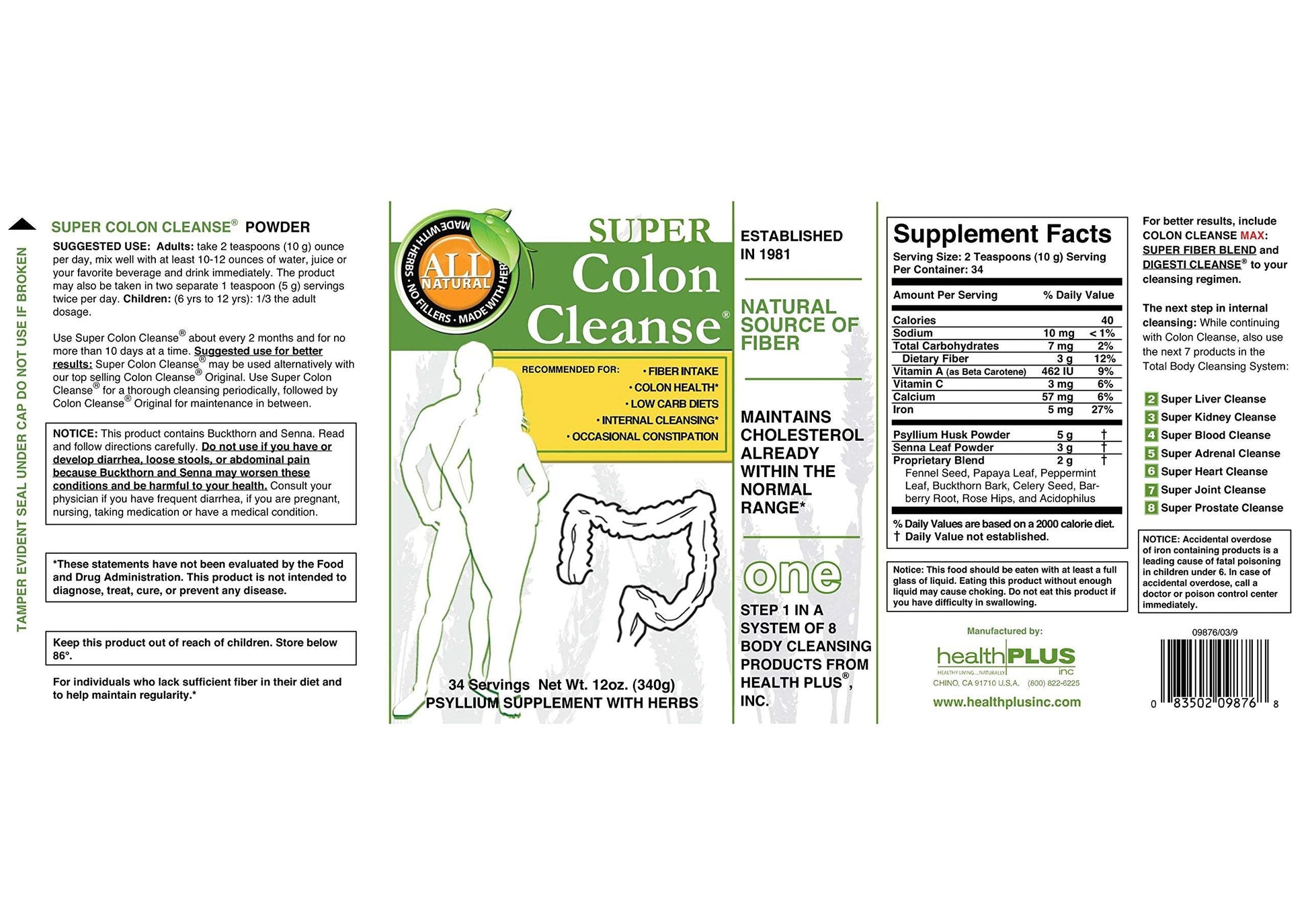 Health Plus Super Colon Cleanse: 10-Day Cleanse -Detox | More than 1 Cleanse, 12 Ounces Health Plus
