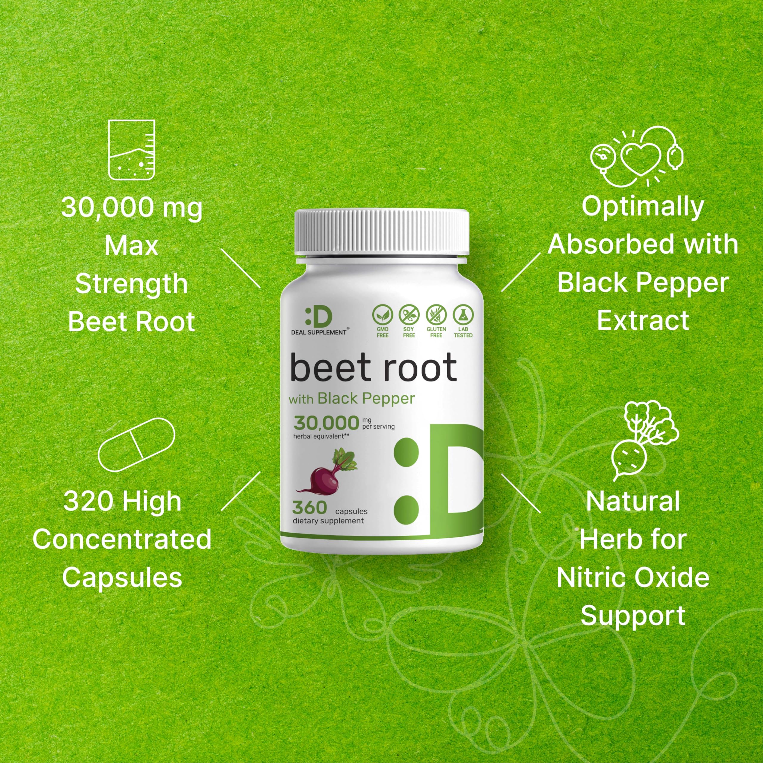 Beet Root Capsules 30000mg Per Serving, 360 Count, with Black Pepper Extract – Enhanced DEAL SUPPLEMENT