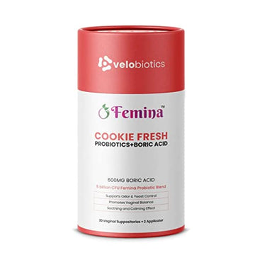 Femina Probiotics Cookie Fresh with 600mg Boric Acid for BV Control 20-Count with Applicator