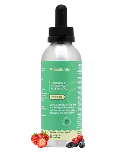 Prenatal + Postnatal liposomal Liquid Drops with Iron | 30 Day Supply | 3 FL Oz | Non-GMO