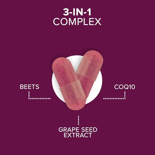 Qunol Beets Capsules for Blood Pressure Support, 3 in 1 Beets + CoQ10 + Grape Seed Qunol