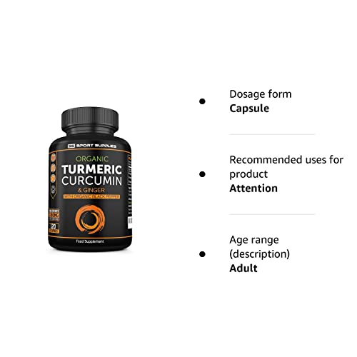 Organic Turmeric Capsules High Strength and Black Pepper with Active Curcumin SS Sport Supplies
