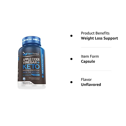 Herbtonics Apple Cider Vinegar Capsules Plus Keto BHB | Fat Burner & Weight Loss Herbtonics