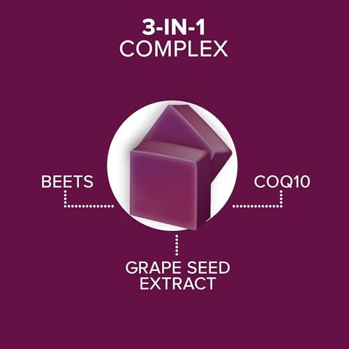 Qunol Beets Chews for Blood Pressure Support, 3 in 1 Beets + CoQ10 + Grape Seed Extract Qunol