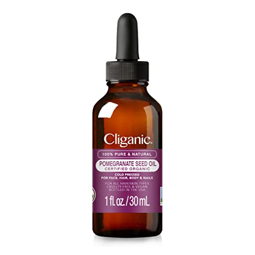 Cliganic Organic Pomegranate Seed Oil, 100% Pure - For Face, Skin | Natural Cold Pressed Unrefined Cliganic