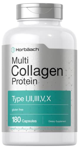 Multi Collagen Protein 2000 mg | 180 Capsules | Type I, II, III, V, X | Collagen Peptide Pills 