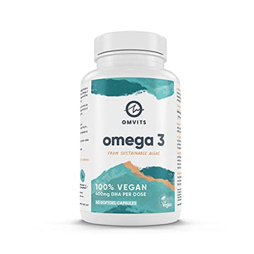 Omvits Vegan Omega 3 DHA from Algae Oil 1000mg - 60 Softgel Capsules with Vitamin E 