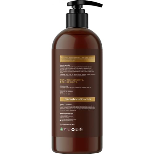 Hexane Free Organic Castor Oil - USDA Organic Castor Oil for Body Detox Hair Growth & Skin Care Maple Holistics