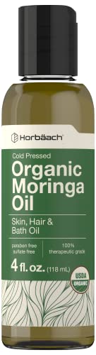 Organic Moringa Oil | 4 fl oz | for Face, Hair, and Skin | 100% Therapeutic Grade | Paraben