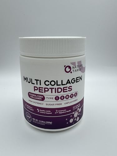NATURE TARGET Multi Collagen Peptides Powder - Type I, II, III, V, X - Hydrolyzed Collagen NATURE TARGET