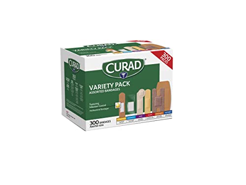 Curad Assorted Bandages Variety Pack 300 Pieces, Including Antibacterial Curad